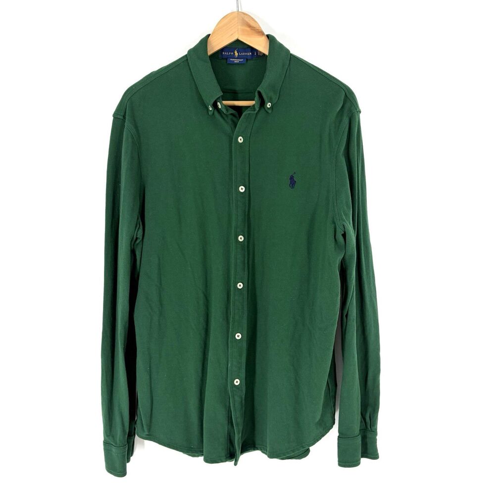 Polo Ralph Lauren Shirt Size Large Mens Green Featherweight Mesh Stretch Button